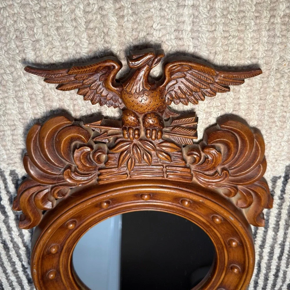 Vintage Federal Eagle Wall Mirror Ornate Carved Frame Colonial Style